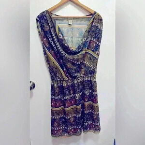 Eyelash Couture dress green floral knee length short sleeve cowl neck size large